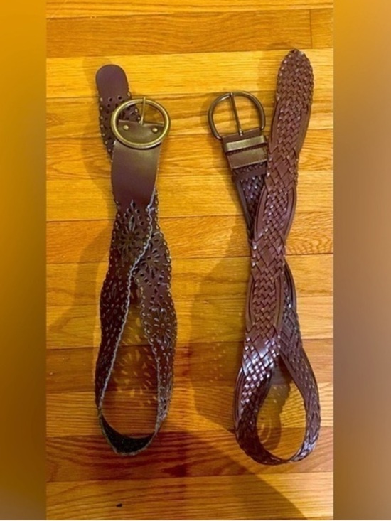 Anthropologie Accessories - Anthropologie Braided Leather Belts Set of 2 Brown Cognac Boho OS